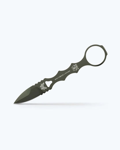 Benchmade 177GN Mini SOCP Dagger with OD Green Cerakote 440C spear point blade and tan SOCP sheath — ClassicBlades