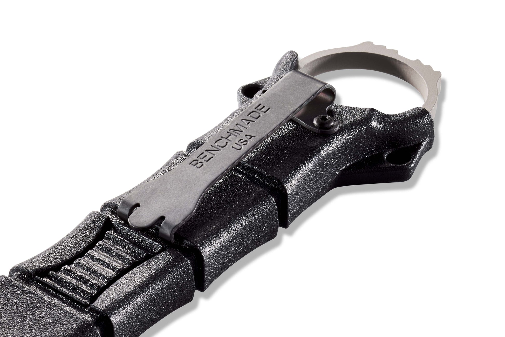 Benchmade 179GRY SOCP Rescue Tool in black MOLLE compatible injection molded sheath and deep-carry clip — ClassicBlades
