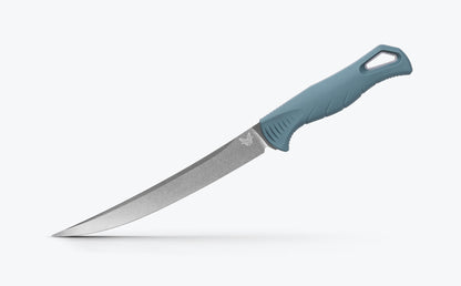 Benchmade 18010 Fishcrafter 7 inch CPM-MagnaCut satin trailing point blade with SelectEdge technology detail — ClassicBlades