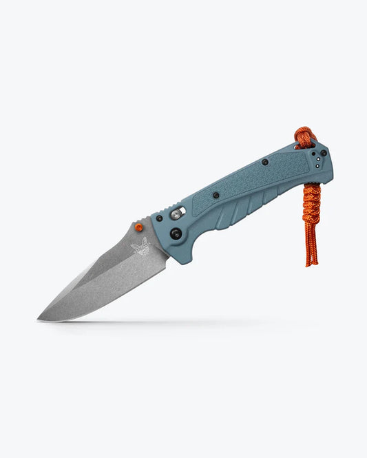 Benchmade 18060 Adira folding knife with depth blue Grivory handle and orange anodized thumb stud — ClassicBlades