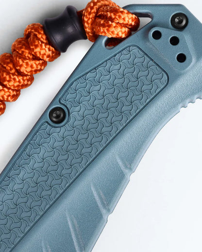 Benchmade 18060 Adira depth blue Grivory handle with orange thumb stud, orange nylon lanyard and AXIS Lock detail — ClassicBlades