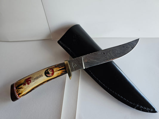 J.A. Lonewolf Custom Made Damascus Blade Knife Scrimshaw Handle Florida State Seminoles