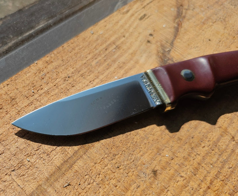 Vintage Schrade - Loveless Hunter # RL-2 Burgundy Delrin handles with Brass Guard #3902 Drop Point