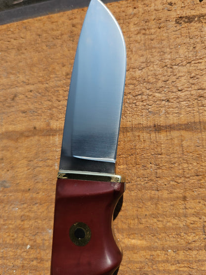 Vintage Schrade - Loveless Hunter # RL-2 Burgundy Delrin handles with Brass Guard #3902 Drop Point