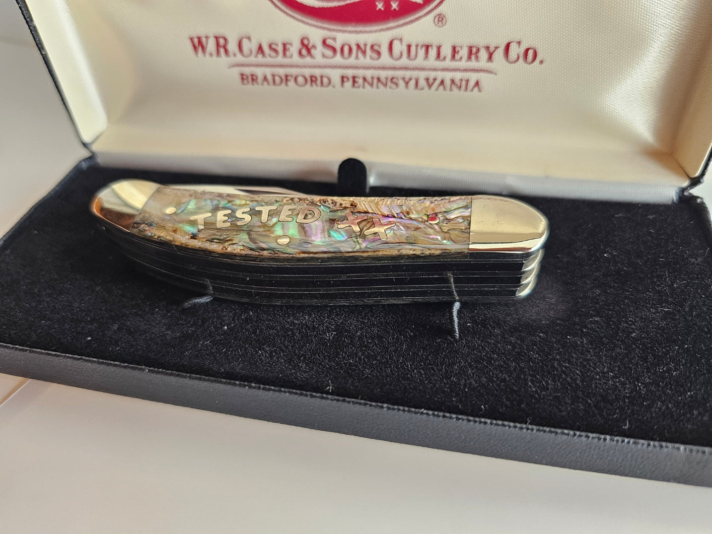 Case XX 2003 5 Blade Mother Of Pearl Series Tony Bose Abalone 5 Blade Sowbelly Knife 1 of 500