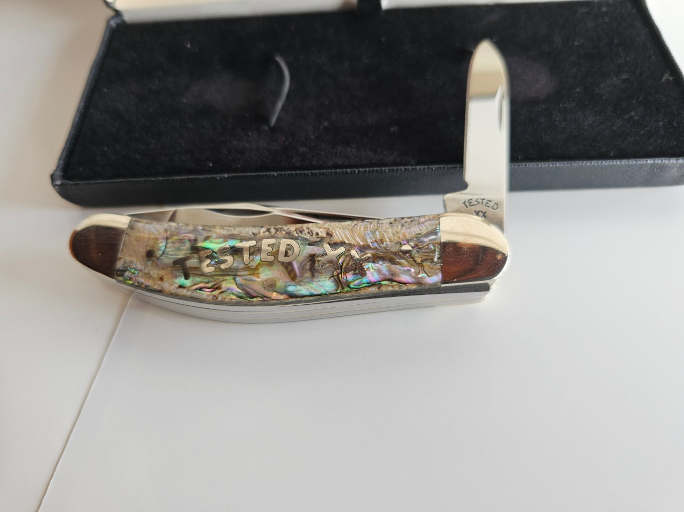 Case XX 2003 5 Blade Mother Of Pearl Series Tony Bose Abalone 5 Blade Sowbelly Knife 1 of 500