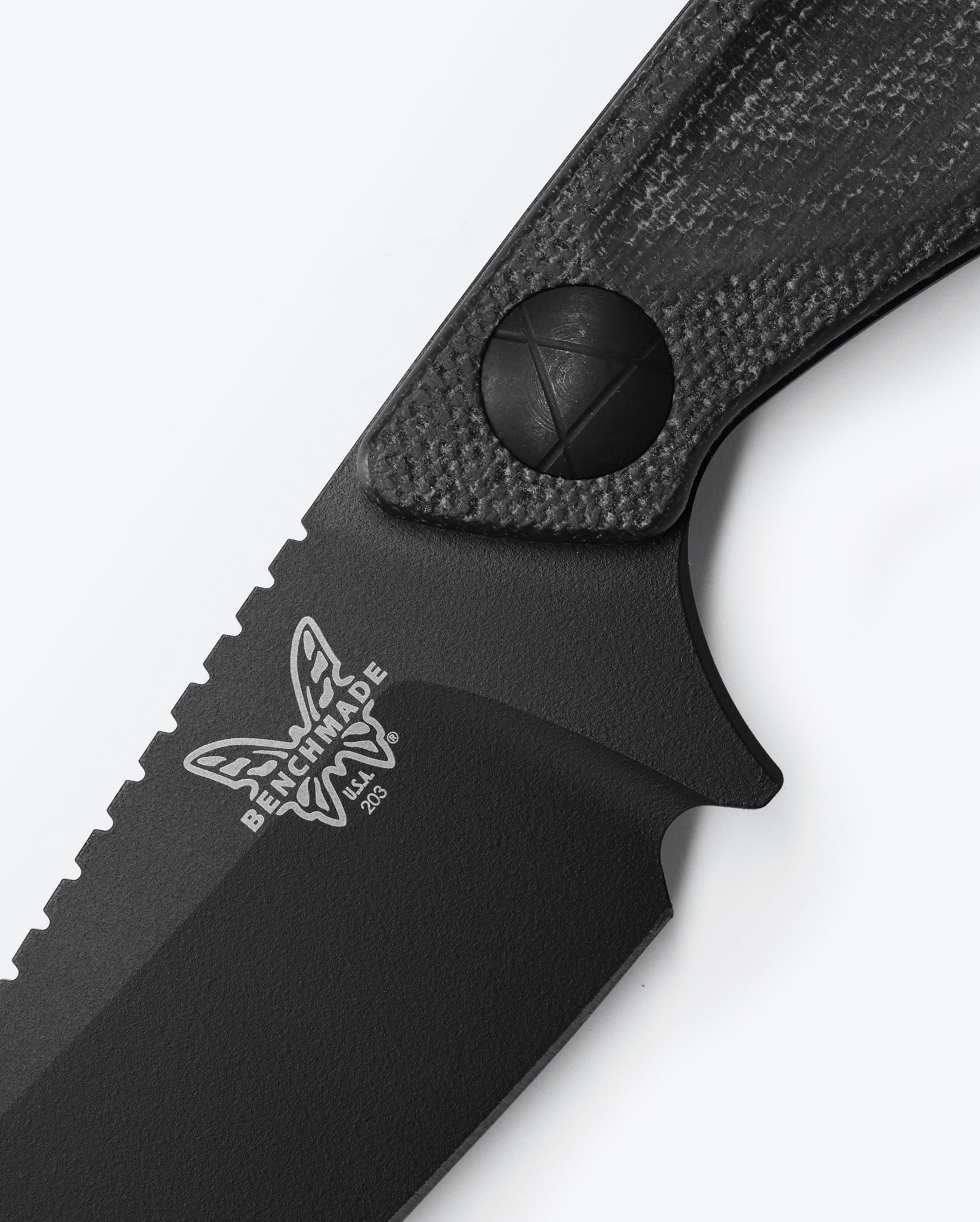 Benchmade 203BK-02 Dacian 3.54 inch CPM-MagnaCut black Cerakote  detail — ClassicBlades