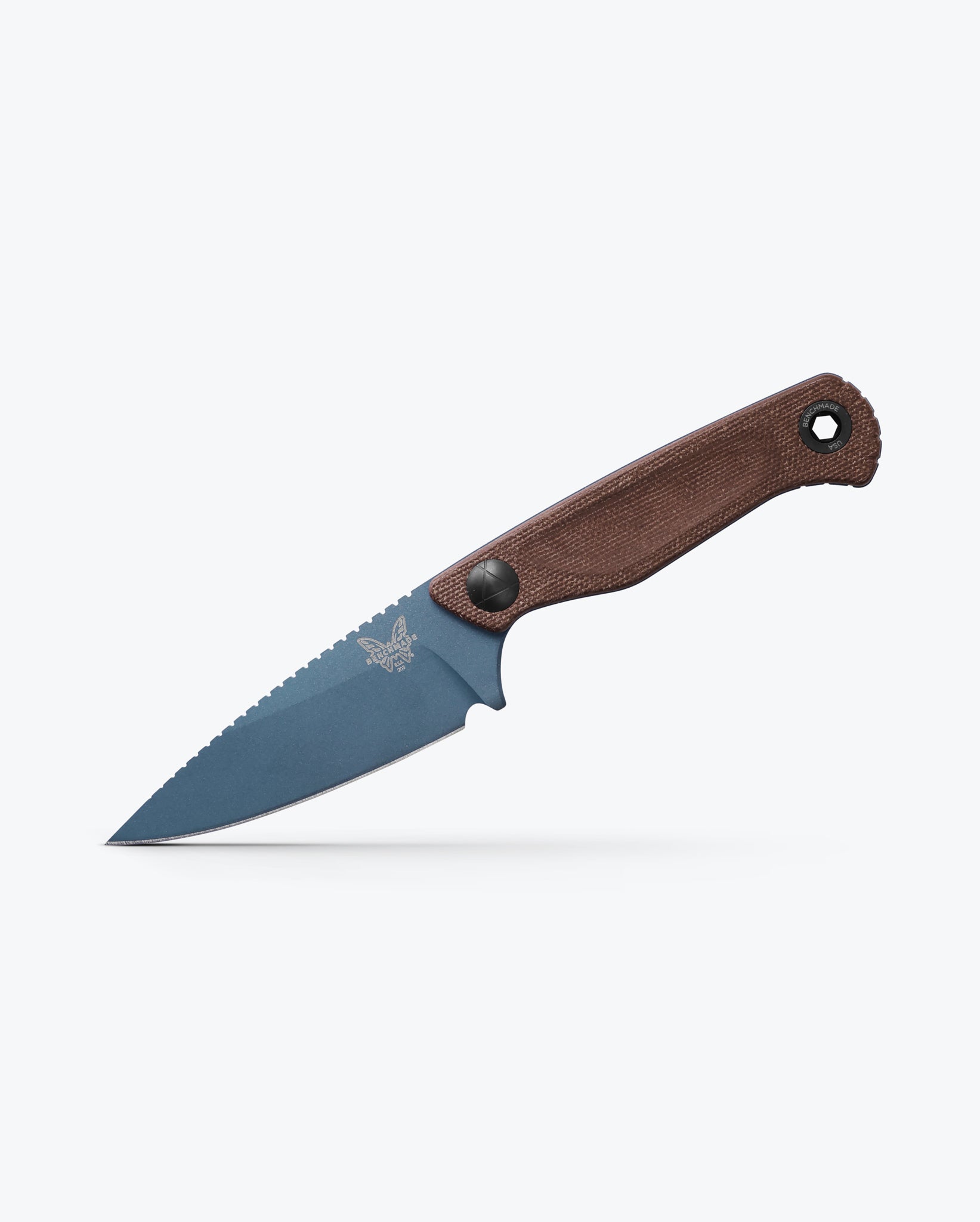 Benchmade 203BT-03 Dacian brown canvas Micarta handle with lateral grip grooves and full tang construction — ClassicBlades