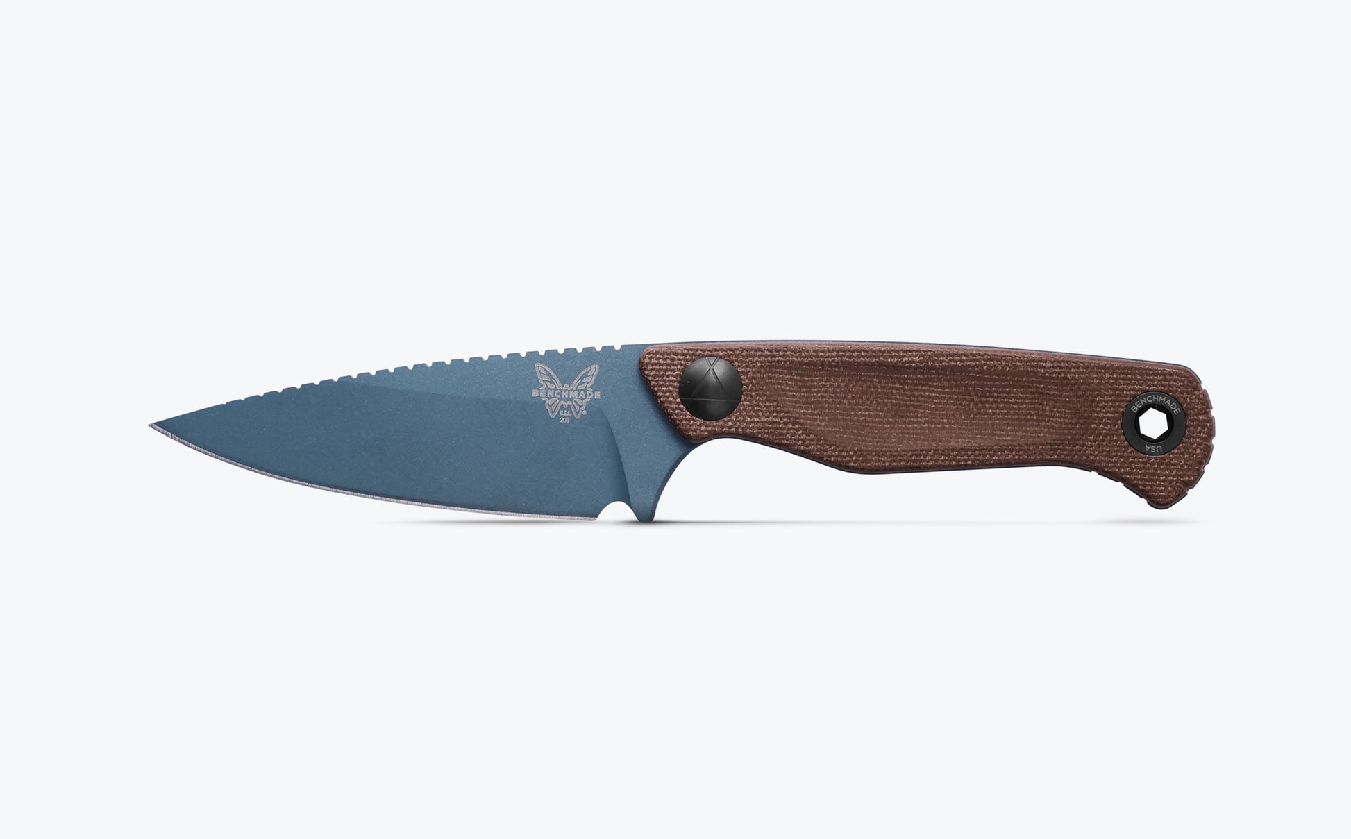 Benchmade 203BT-03 Dacian brown canvas Micarta handle with lateral grip grooves - ClassicBlades