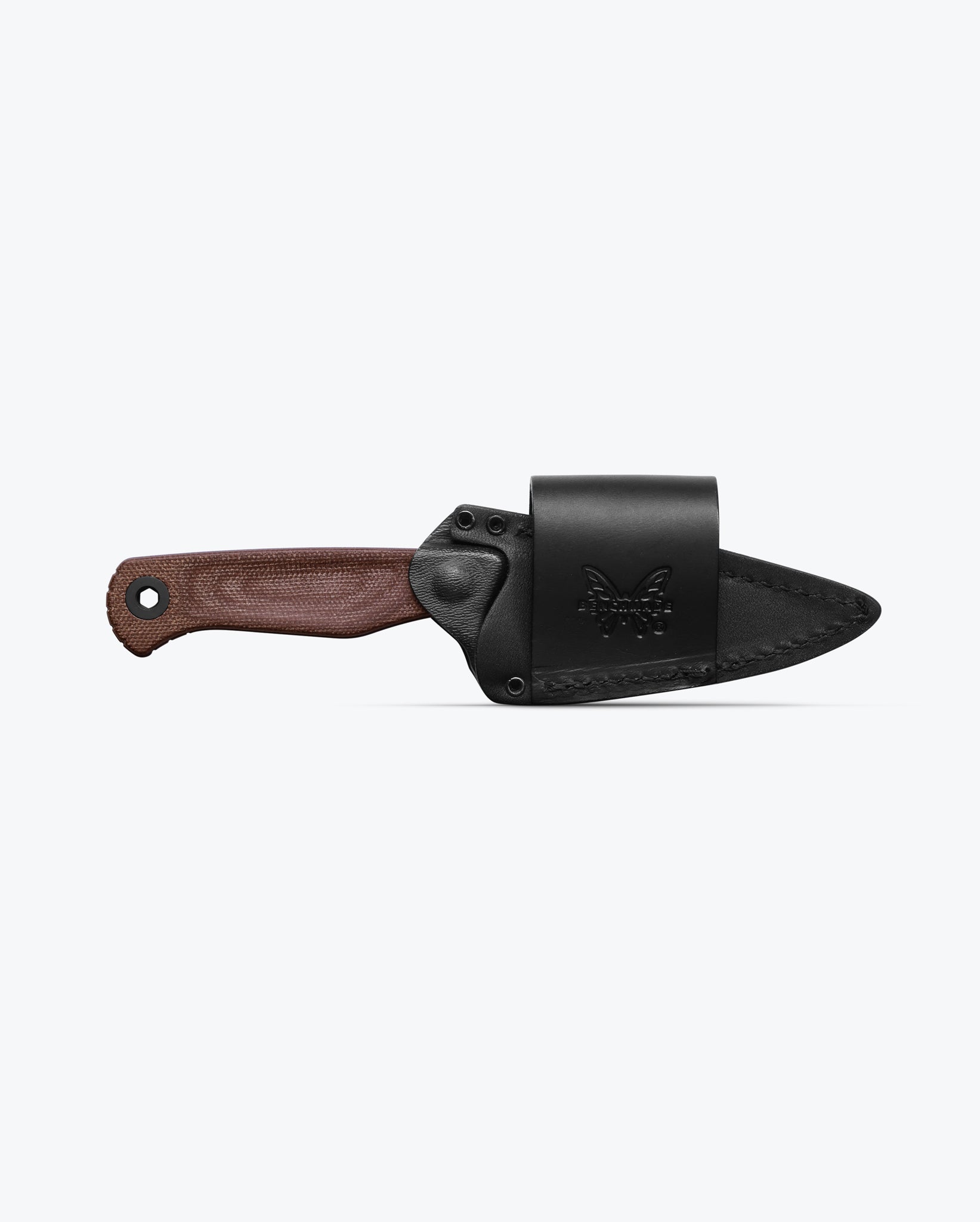 Benchmade 203BT-03 Dacian fixed blade knife in brown leather scout-carry sheath and Boltaron insert — ClassicBlades