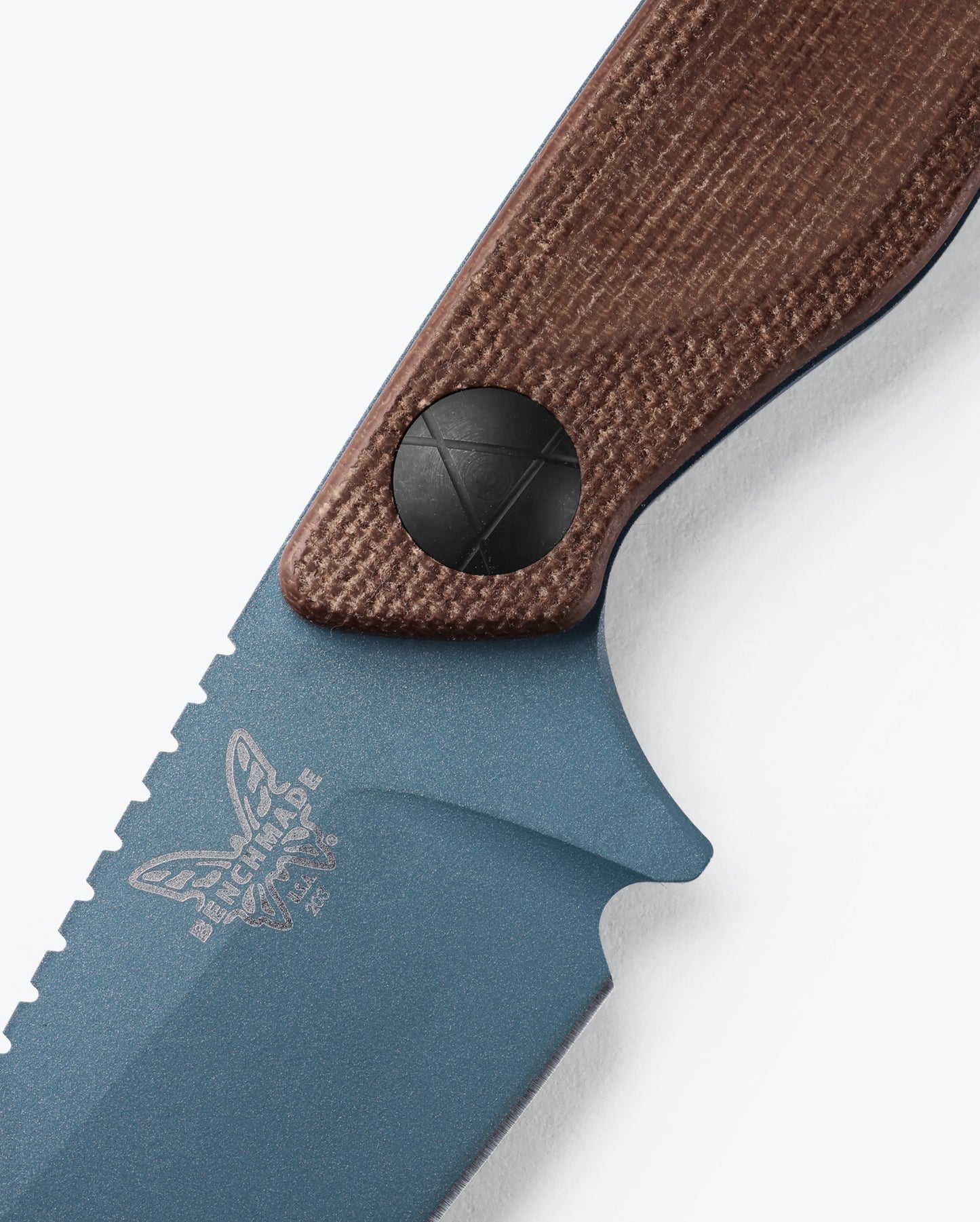 Benchmade 203BT-03 Close-up Dacian 3.54 inch CPM-MagnaCut blue titanium Cerakote spear point blade detail — ClassicBlades