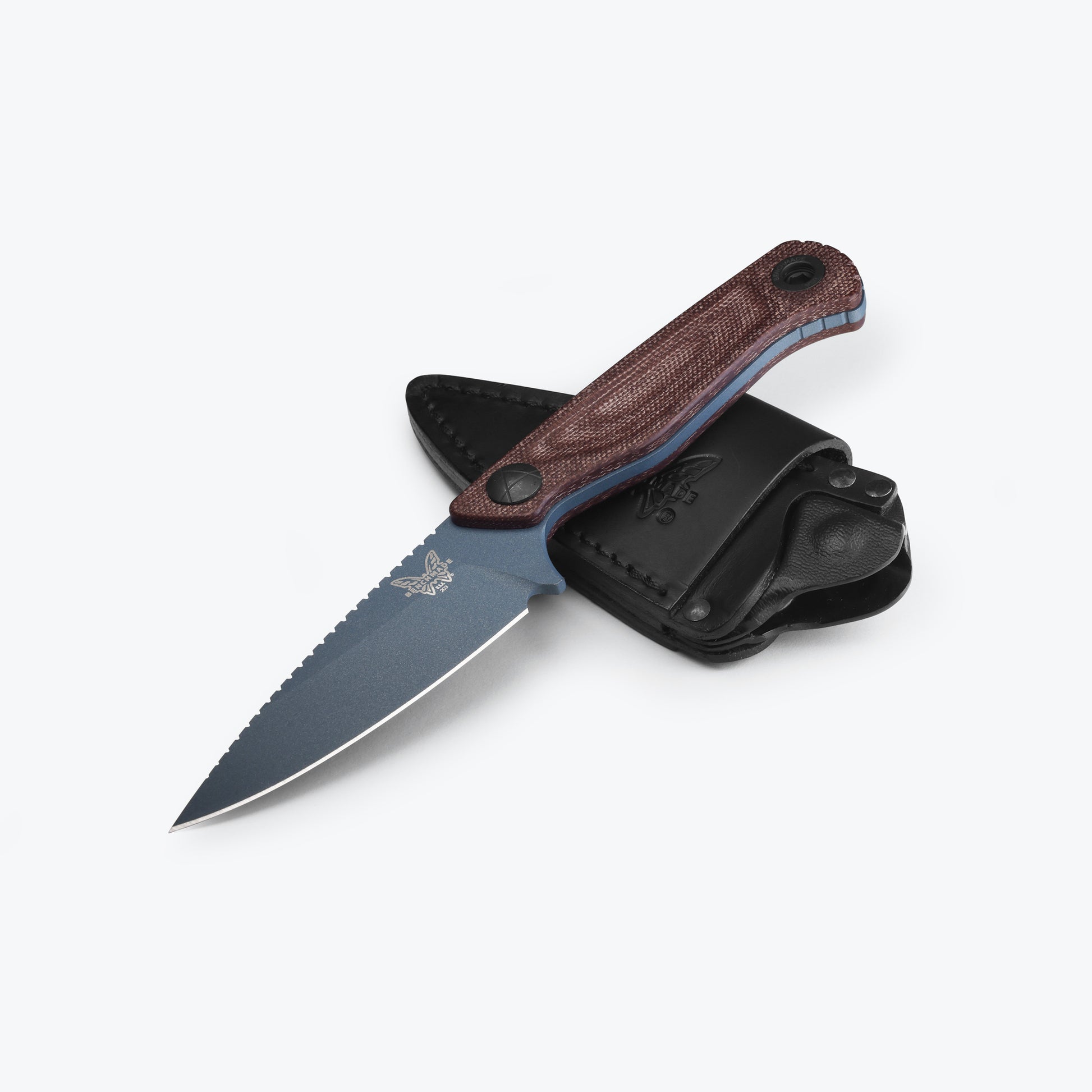Benchmade 203BT-03 Dacian fixed blade knife with brown leather scout-carry sheath and Boltaron insert — ClassicBlades