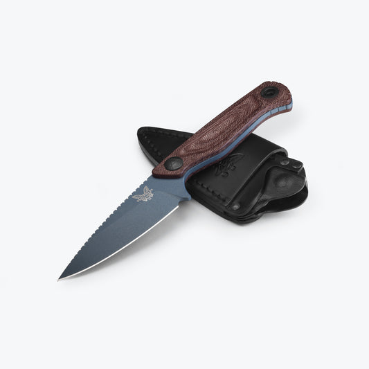 Benchmade 203BT-03 Dacian fixed blade knife with brown leather scout-carry sheath and Boltaron insert — ClassicBlades