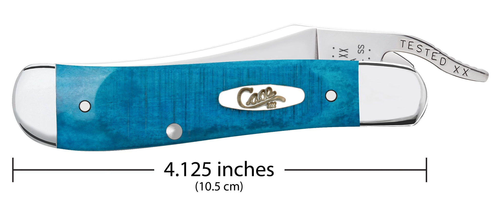 Case 25589 RussLock closed showing 4.25 inch profile with oval nickel silver Case script shield — ClassicBlades