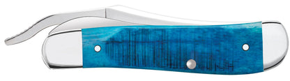 Case 25589 RussLock sawcut jigged Caribbean blue bone handle detail showing brilliant azure color and nickel silver bolsters — ClassicBlades