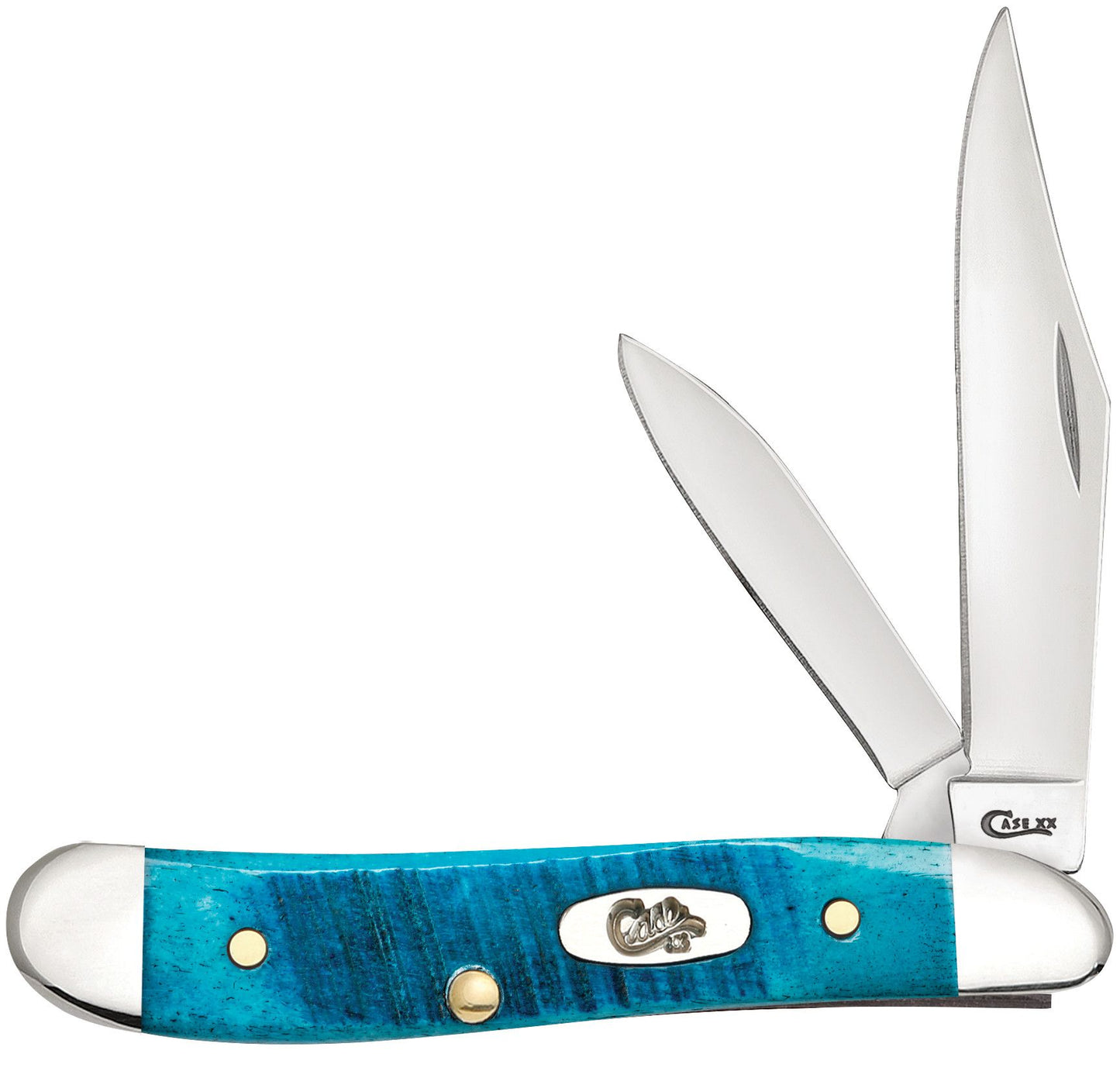 Case 25596 Caribbean Blue Bone Peanut pocket knife with sawcut jigged handle and nickel silver bolsters — ClassicBlades