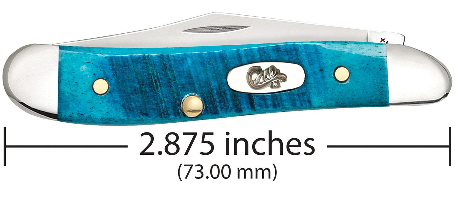 Case 25596 Caribbean Blue Bone Peanut closed showing 2.88 inch profile with oval nickel silver Case script shield — ClassicBlades