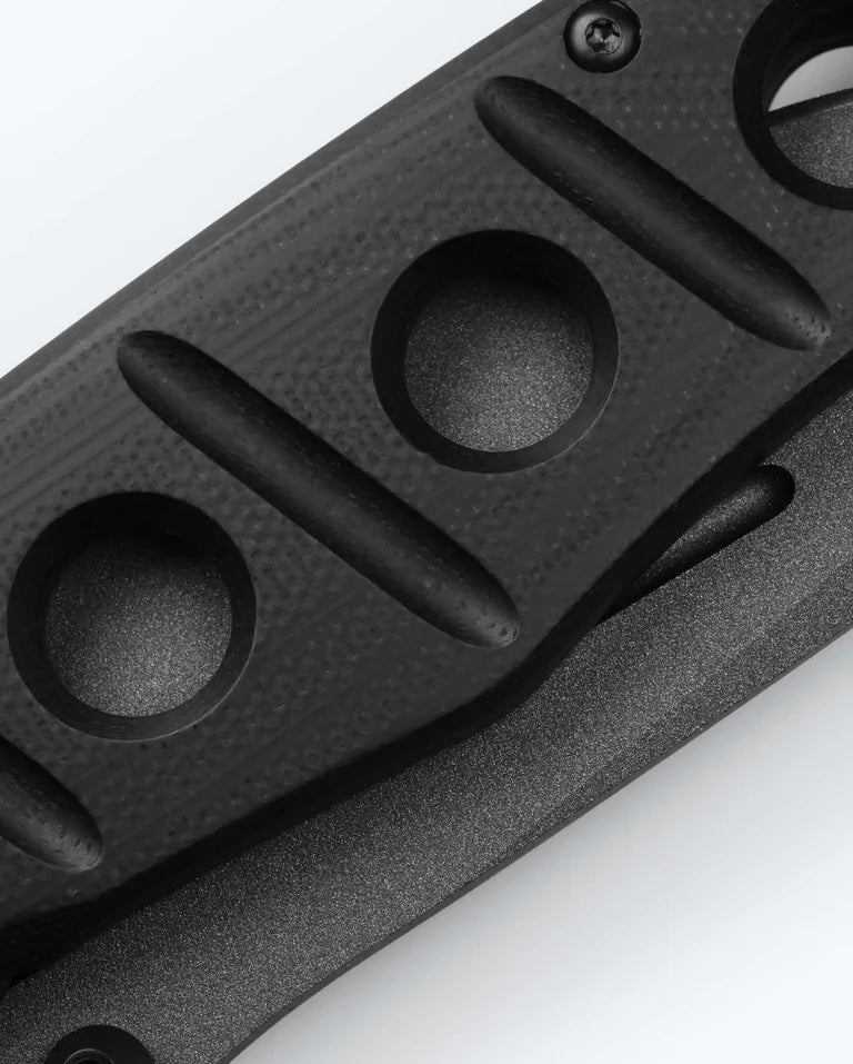 Black G10 handle folding knife designed for survival, camping, and outdoor adventures