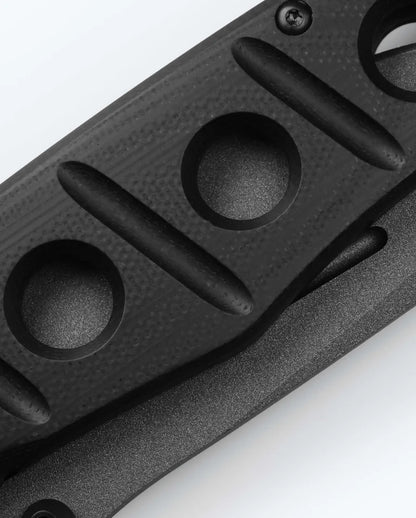 Black G10 handle folding knife designed for survival, camping, and outdoor adventures