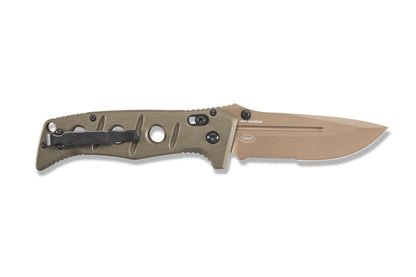 Benchmade 275SFE-2 Adamas showing 5.11 inch profile with OD green G10 handle and deep-carry pocket clip — ClassicBlades