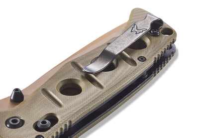 Benchmade 275SFE-2 Adamas closed showing 5.11 inch profile with OD green G10 handle and deep-carry pocket clip — ClassicBlades