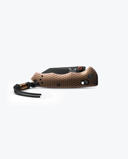 Benchmade 290BK-1 Full Immunity Flat Dark Earth anodized aluminum handle with AXIS Lock and included lanyard detail — ClassicBlades