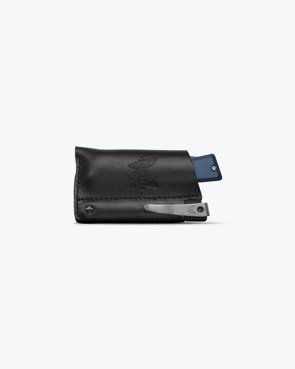 Benchmade 315BK-01 Successor slipjoint folder shown in black leather sheath and removable pocket clip — ClassicBlades