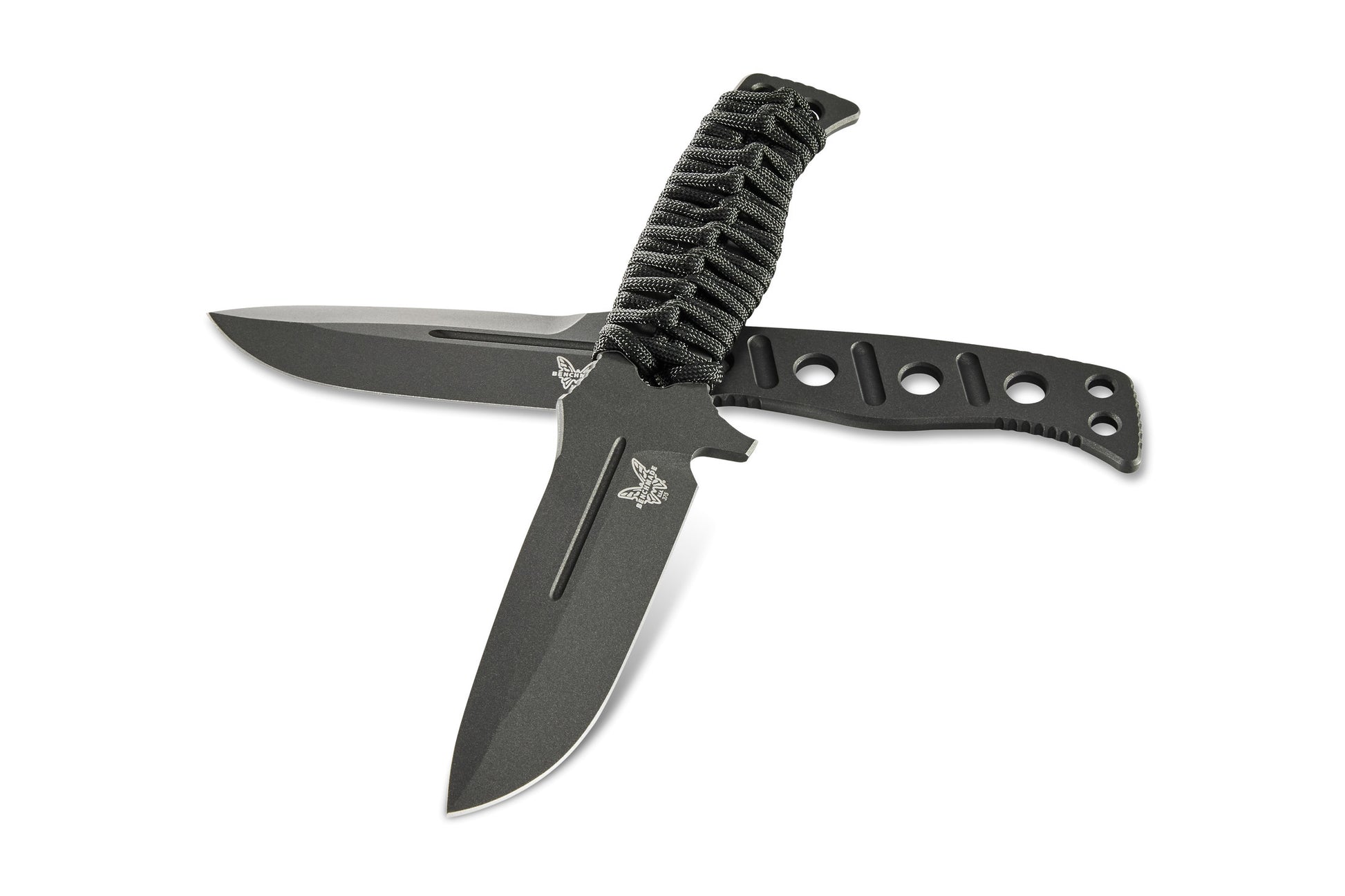 Benchmade 375BK-1 Fixed Adamas tactical fixed blade knife with black paracord wrapped skeletonized handle — ClassicBlades