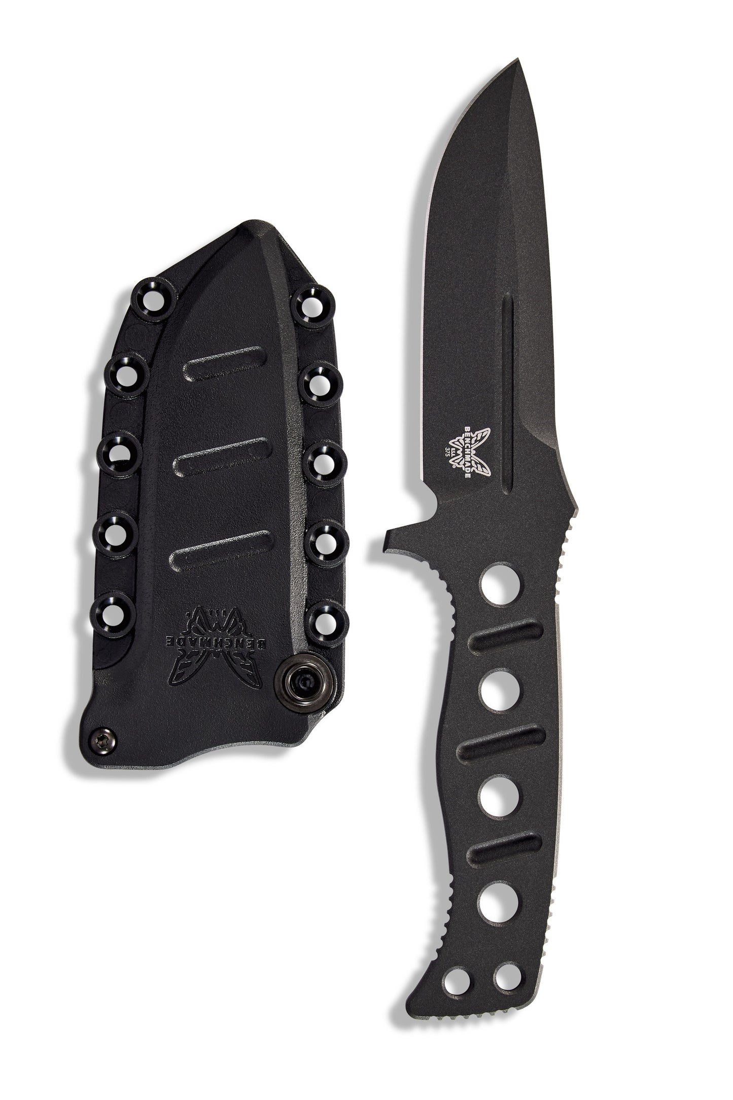 Benchmade 375BK-1 Fixed Adamas fixed blade knife with black injection molded MOLLE sheath and low-profile MALICE Clip — ClassicBlades