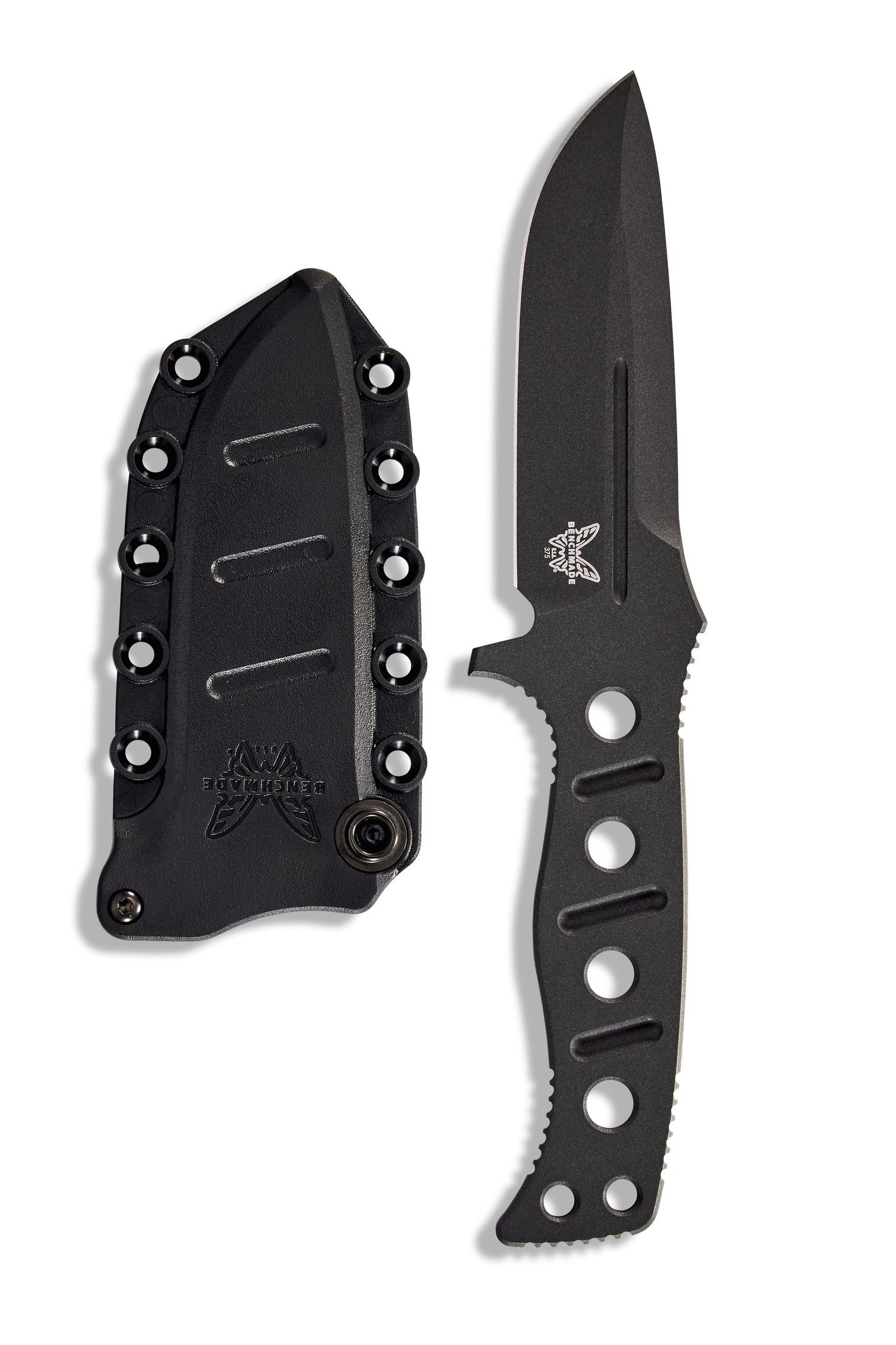 Benchmade 375BK-1 Fixed Adamas fixed blade knife with black injection molded MOLLE sheath and low-profile MALICE Clip — ClassicBlades