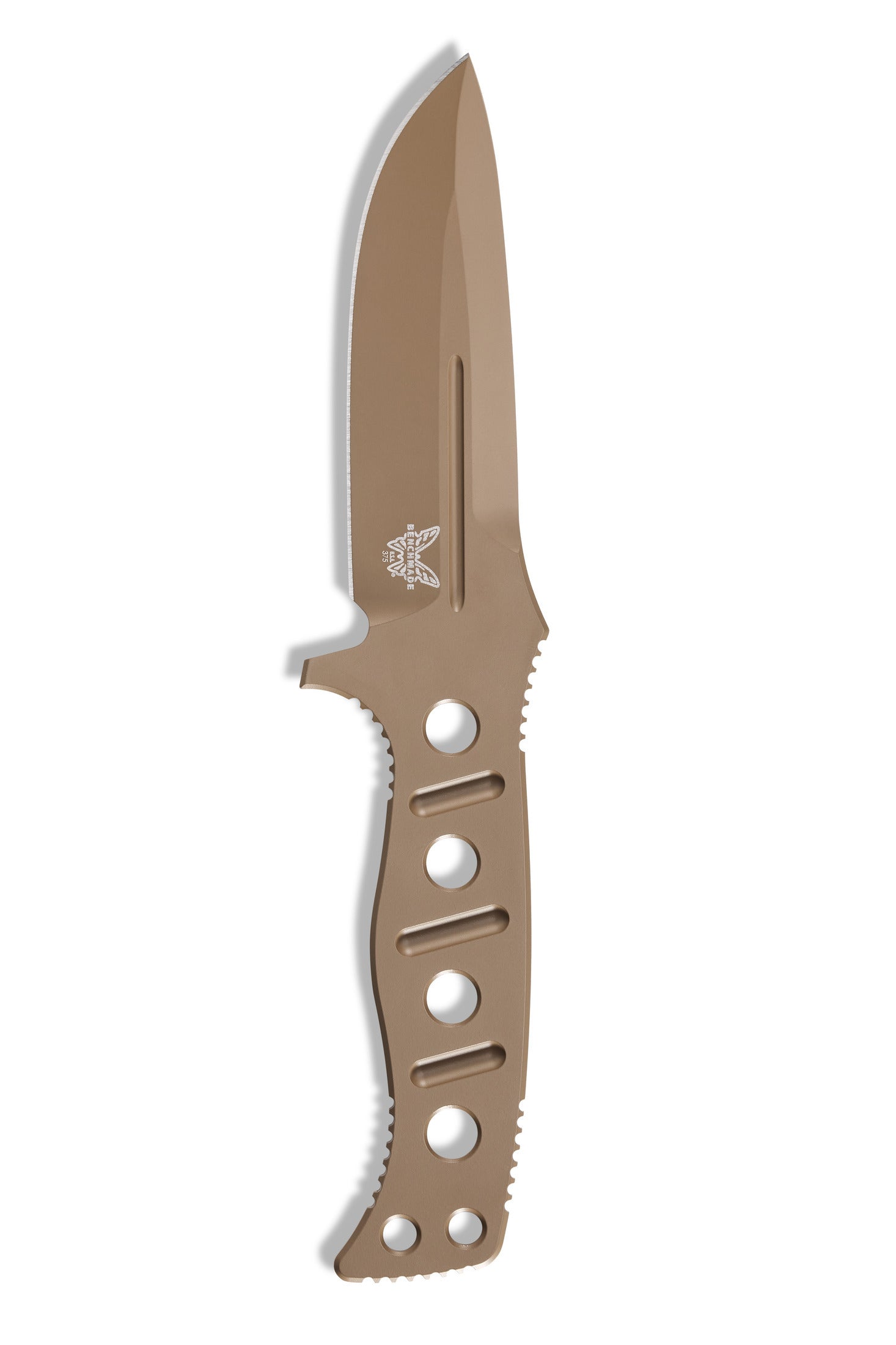 Benchmade 375FE-1 Fixed Adamas 4.20 inch CPM-CruWear Flat Earth Cerakote drop point blade with fuller and spine jimping detail — ClassicBlades