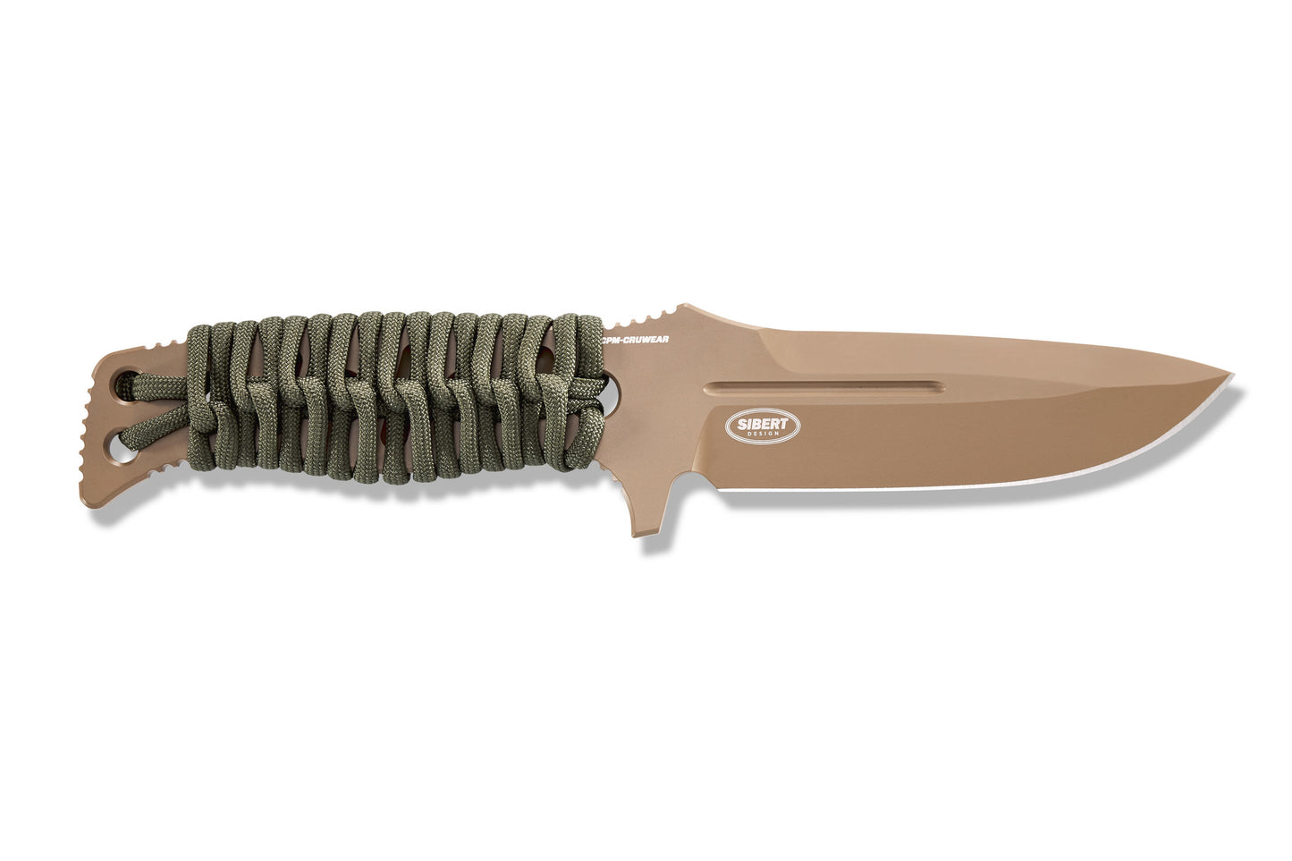 Benchmade 375FE-1 Fixed Adamas skeletonized CPM-CruWear handle wrapped in tan paracord with finger guard and lashing hole — ClassicBlades