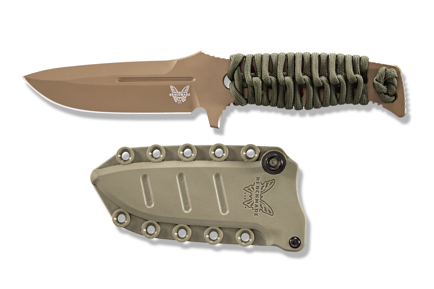 Benchmade 375FE-1 Fixed Adamas fixed blade knife with desert tan injection molded MOLLE sheath and low-profile MALICE Clip — ClassicBlades