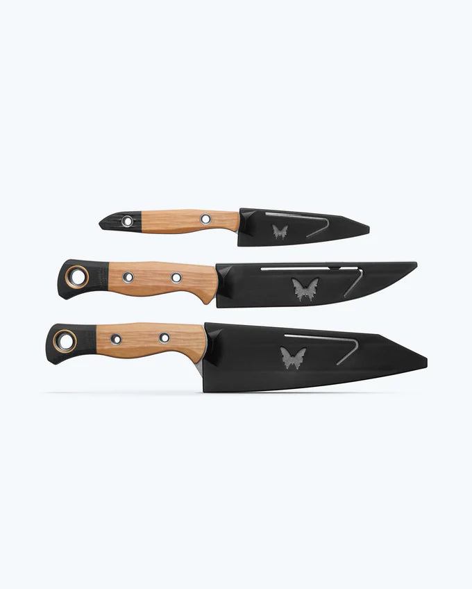 Benchmade 4005-02 Wildcoast utility knife, True Paring knife and Meatcrafter knife set detail