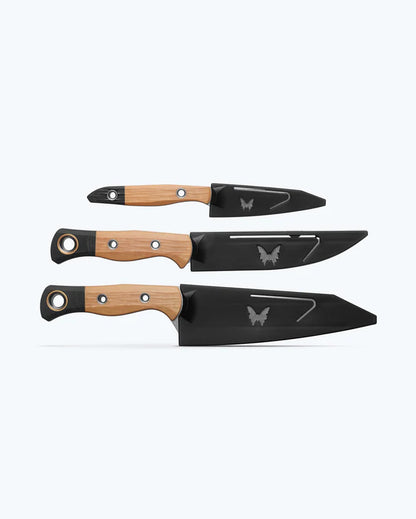 Benchmade 4005-02 Wildcoast utility knife, True Paring knife and Meatcrafter knife set detail