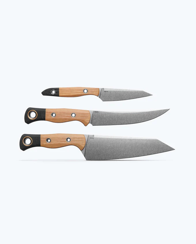 Benchmade 4005-02 Wildcoast utility knife, True Paring knife and Meatcrafter knife set detail