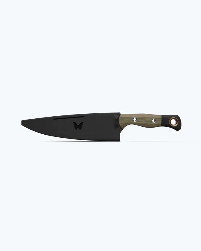 Benchmade 4025BK-01 8 inch chef knife with folded riveted Boltaron blade guard