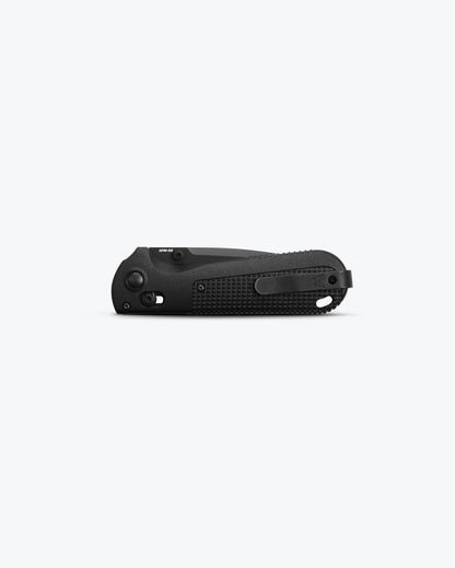 Benchmade 430BK-02 Redoubt closed showing 4.75 inch profile with all-black Grivory handle and deep-carry pocket clip — ClassicBlades