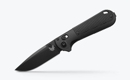 Benchmade 430BK-02 Redoubt black Grivory wrap-around handle showing aggressive checkering texture and AXIS Lock — ClassicBlades