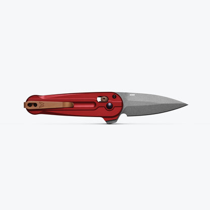 Benchmade 491GY-01 Lowden milled Phoenix Red anodized 6061-T6 aluminum handle with AXIS Lock and flipper tab and carry clip— ClassicBlades