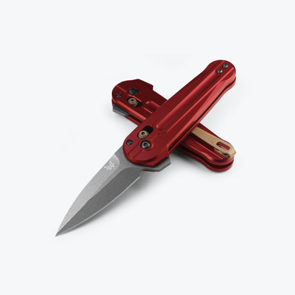 Benchmade 491GY-01 Lowden flipper knife open showing AXIS Lock mechanism and gray Cerakote spear point blade — ClassicBlades
