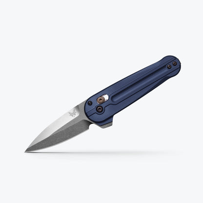 Benchmade 491 Lowden 2.79 inch M390 satin spear point blade with flat grind and spine swedge detail — ClassicBlades
