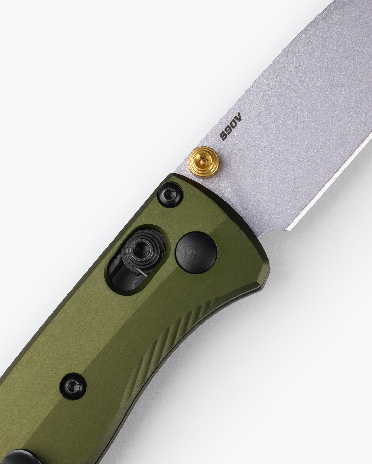 Benchmade 533SL-10 Mini Bugout with gold anodized thumb stud and barrel spacer detail — ClassicBlades