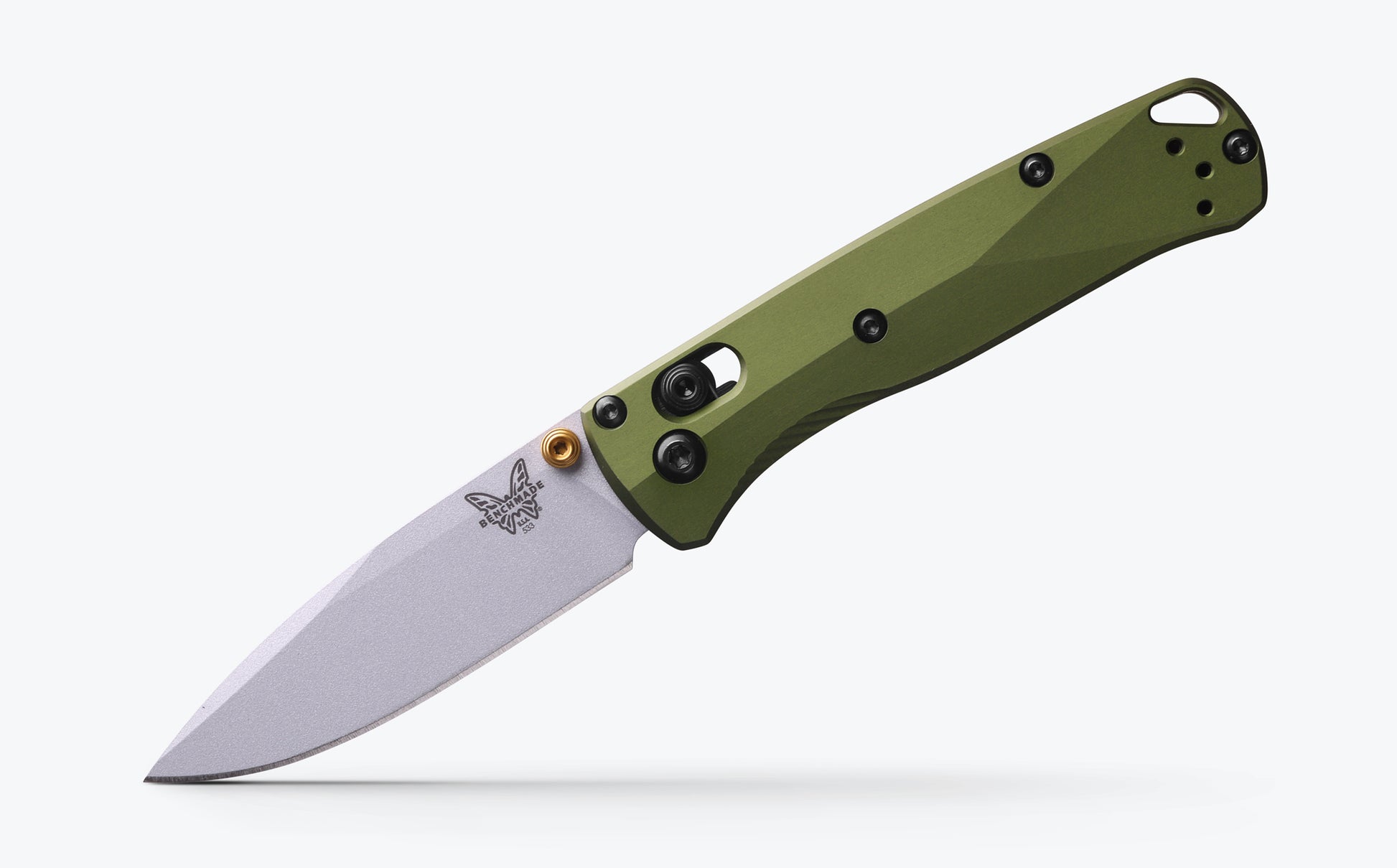 Benchmade 533SL-10 Mini Bugout 2.82 inch CPM-S90V Crushed Silver Cerakote drop point blade detail — ClassicBlades