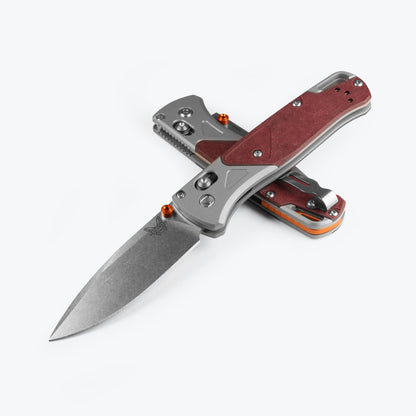 Benchmade 535-09 Bugout folding knife with gray aluminum and Redstone Richlite handle with orange accents — ClassicBlades
