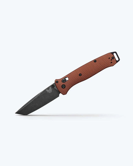 Benchmade 537BK-07 Bailout tactical folding knife with burnt copper aluminum handle and DLC battlewash tanto blade