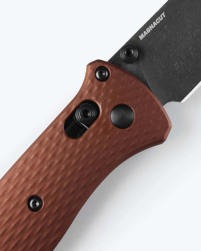 Benchmade 537BK-07 Bailout burnt copper anodized aluminum handle with diamond texture and black oxide hardware