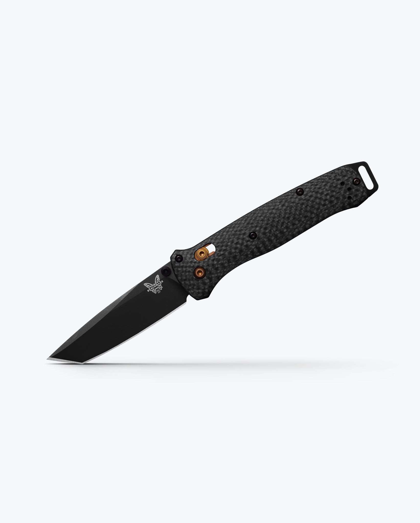 Benchmade 537BK-10 Bailout 3.38 inch CPM-S90V Black Cerakote tanto blade with bronze washer pivot detail — ClassicBlades