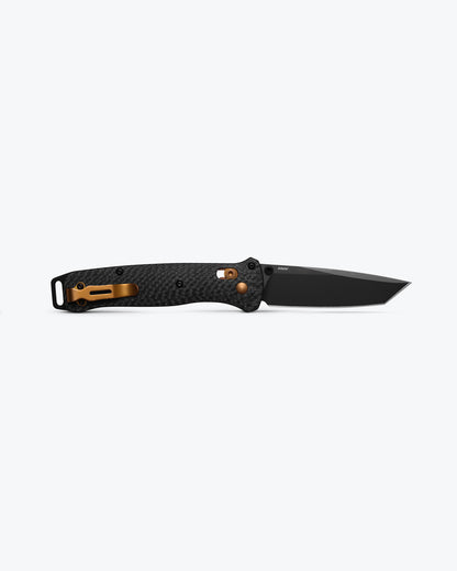 Benchmade 537BK-10 Bailout showing 4.69 inch profile with carbon fiber handle and dark copper mini deep-carry clip — ClassicBlades