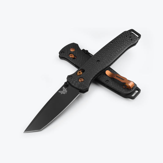 Benchmade 537BK-10 Bailout folding knife with diamond-textured carbon fiber handle and dark copper AXIS Lock hardware — ClassicBlades